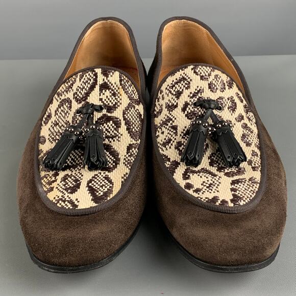 CHRISTIAN LOUBOUTIN Size 9 Brown Beige Mixed Materials Woven Tassels Loafers main image 7